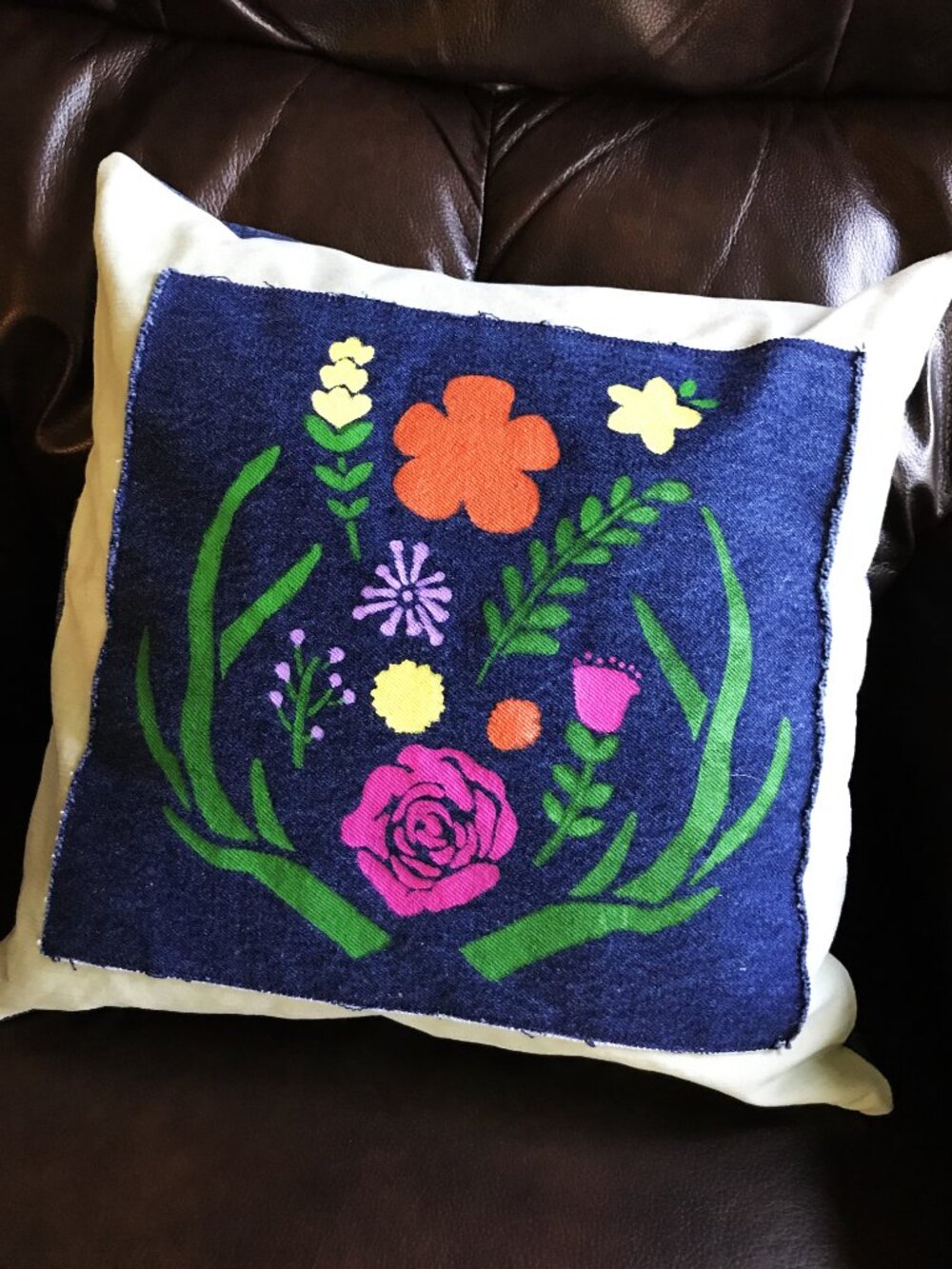 Floral Garden Pillow Cover 16 x 16 Hand Painted Envelope Style Cottagecore Sham